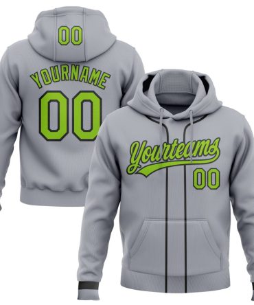Custom Gray Neon Green-Black Baseball Pullover Sweatshirt Hoodie, Gift For Football, Baseball, Hockey, Basketball, Softball & Rugby Fans