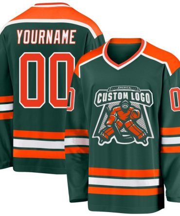 Custom Green Orange-White Hockey Jersey, Gift For Hockey Fans