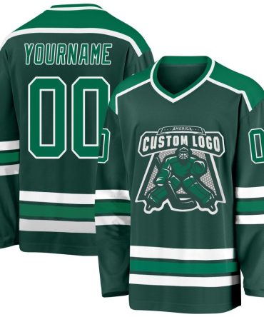 Custom Green Kelly Green-White Hockey Jersey, Gift For Hockey Fans