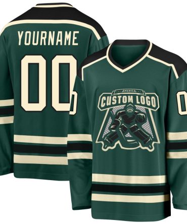 Custom Green Cream-Black Hockey Jersey, Gift For Hockey Fans