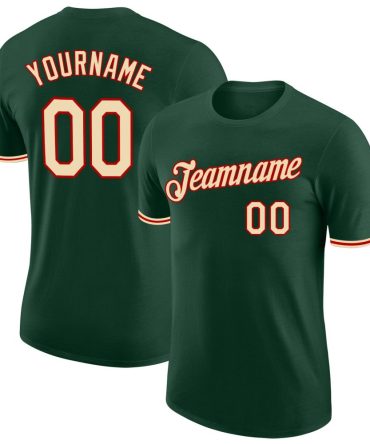 Custom Green Cream-Red Performance T-Shirt, For Football, Baseball, Hockey, Basketball, Softball & Rugby Fans