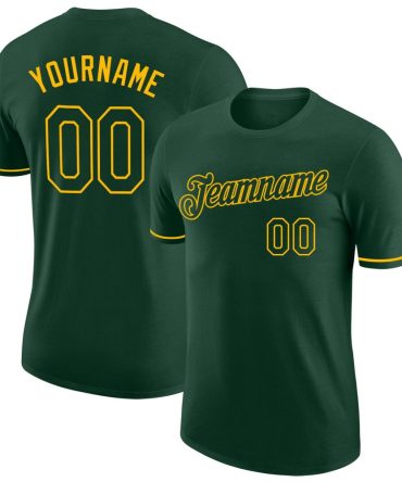 Custom Green Green-Gold Performance T-Shirt, For Football, Baseball, Hockey, Basketball, Softball & Rugby Fans