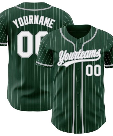 Custom Green White Pinstripe Gray Baseball Jersey, Gift For Baseball Fans