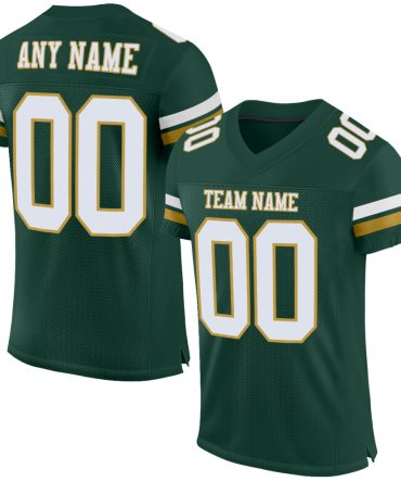 Custom Green White-Old Gold Football Jersey, Gift For Football Fans
