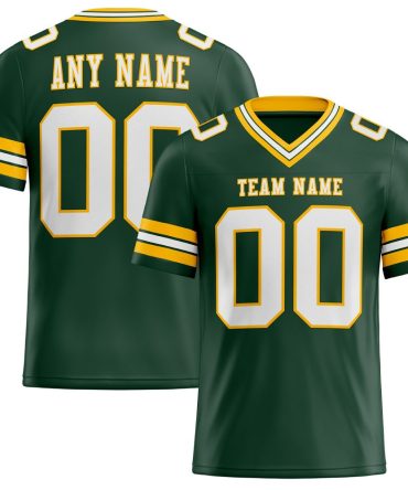 Custom Green White-Gold Authentic Football Jersey, Gift For Football Fans