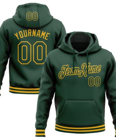Custom Green Gold Sports Pullover Sweatshirt Hoodie, Gift For Football, Baseball, Hockey, Basketball, Softball & Rugby Fans