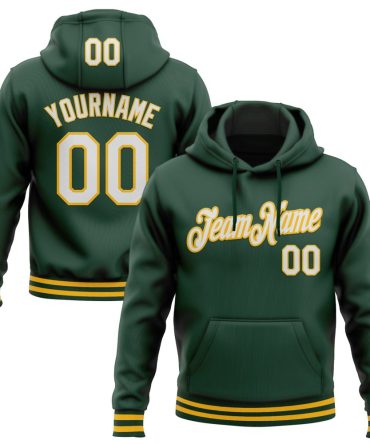 Custom Green White-Gold Sports Pullover Sweatshirt Hoodie, Gift For Football, Baseball, Hockey, Basketball, Softball & Rugby Fans