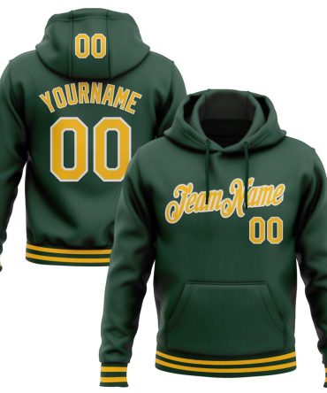 Custom Green Gold-White Sports Pullover Sweatshirt Hoodie, Gift For Football, Baseball, Hockey, Basketball, Softball & Rugby Fans