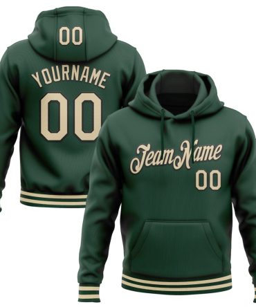 Custom Green Cream-Black Sports Pullover Sweatshirt Hoodie, Gift For Football, Baseball, Hockey, Basketball, Softball & Rugby Fans