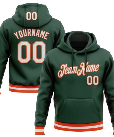 Custom Green White-Orange Sports Pullover Sweatshirt Hoodie, Gift For Football, Baseball, Hockey, Basketball, Softball & Rugby Fans