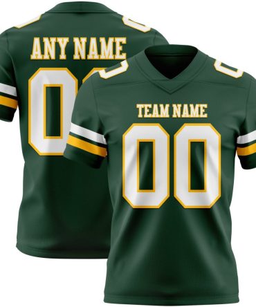 Custom Green White-Gold Authentic Football Jersey, Gift For Football Fans