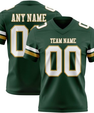 Custom Green White-Old Gold Authentic Football Jersey, Gift For Football Fans