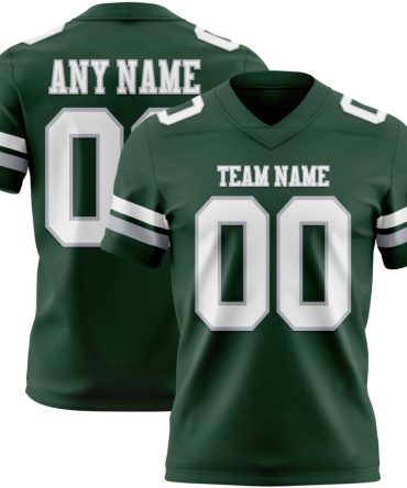 Custom Green White-Gray Authentic Football Jersey, Gift For Football Fans