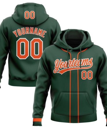 Custom Green Orange-White Baseball Pullover Sweatshirt Hoodie, Gift For Football, Baseball, Hockey, Basketball, Softball & Rugby Fans