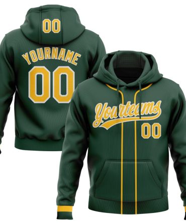 Custom Green Gold-White Baseball Pullover Sweatshirt Hoodie, Gift For Football, Baseball, Hockey, Basketball, Softball & Rugby Fans