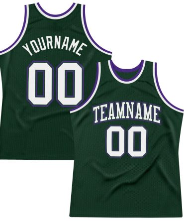Custom Hunter Green White-Purple Throwback Basketball Jersey, Gift For Basketball Fans