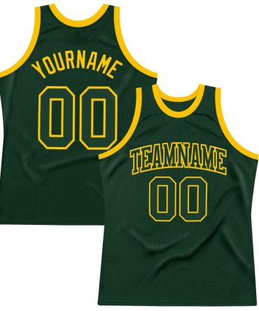 Custom Hunter Green Green-Gold Throwback Basketball Jersey, Gift For Basketball Fans