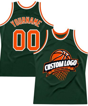Custom Hunter Green Orange-White Throwback Basketball Jersey, Gift For Basketball Fans