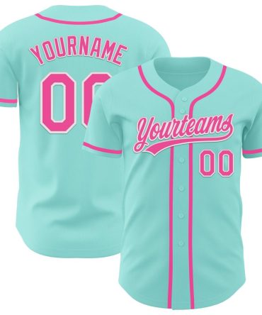 Custom Ice Blue Pink-White Baseball Jersey, Gift For Baseball Fans
