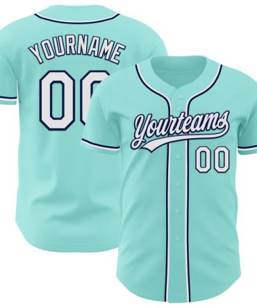 Custom Ice Blue White-Navy Baseball Jersey, Gift For Baseball Fans