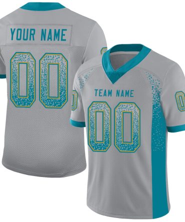Custom Light Gray Teal-Old Gold Drift Fashion Football Jersey, Gift For Football Fans