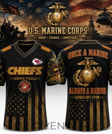 Kansas City Chiefs Us Marine Corps Personalized Baseball Jersey - Once A Marine Always A Marine Veteran Gift For Men - V-Neck Short Sleeve Jersey