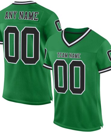 Custom Grass Green Black-White Throwback Football Jersey, Gift For Football Fans