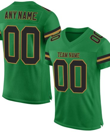 Custom Grass Green Black-Old Gold Football Jersey, Gift For Football Fans