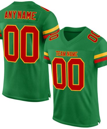 Custom Grass Green Red-Gold Football Jersey, Gift For Football Fans