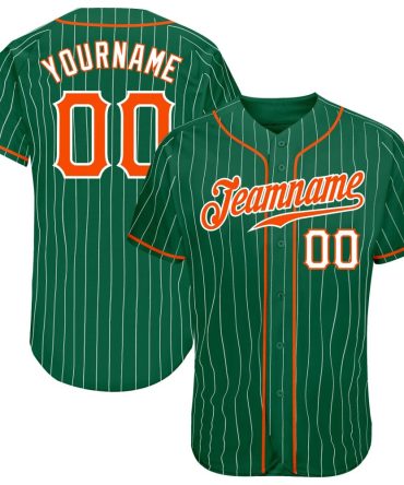 Custom Kelly Green White Pinstripe Orange-White Baseball Jersey, Gift For Baseball Fans