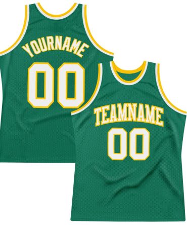 Custom Kelly Green White-Gold Throwback Basketball Jersey, Gift For Basketball Fans