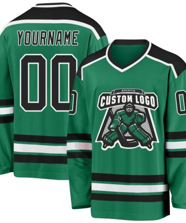Custom Kelly Green Black-White Hockey Jersey, Gift For Hockey Fans