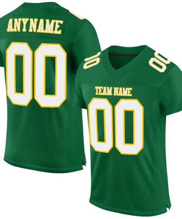 Custom Kelly Green White-Gold Football Jersey, Gift For Football Fans