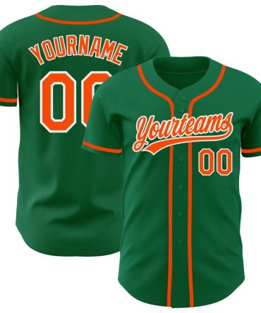 Custom Kelly Green Orange-White Baseball Jersey, Gift For Baseball Fans
