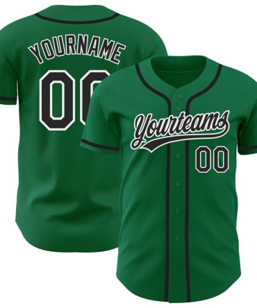 Custom Kelly Green Black-White Baseball Jersey, Gift For Baseball Fans