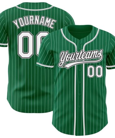 Custom Kelly Green White Pinstripe White Black-Gray Baseball Jersey, Gift For Baseball Fans