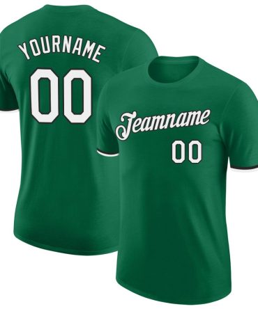 Custom Kelly Green White-Black Performance T-Shirt, For Football, Baseball, Hockey, Basketball, Softball & Rugby Fans