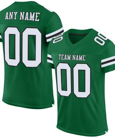 Custom Kelly Green White-Black Football Jersey, Gift For Football Fans