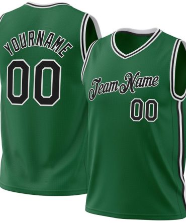 Custom Kelly Green Black-White Throwback Basketball Jersey, Gift For Basketball Fans