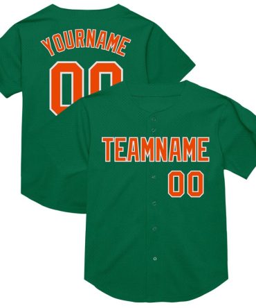 Custom Kelly Green Orange-White Mesh Throwback Baseball Jersey, Gift For Baseball Fans