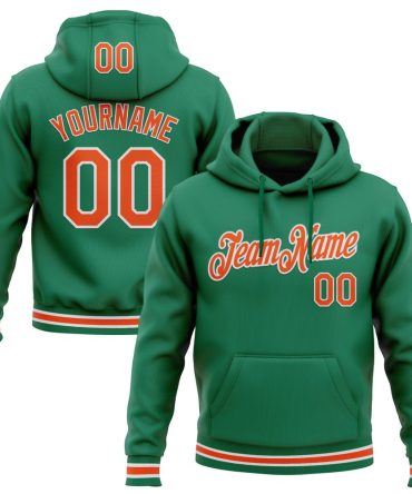 Custom Kelly Green Orange-White Sports Pullover Sweatshirt Hoodie, Gift For Football, Baseball, Hockey, Basketball, Softball & Rugby Fans