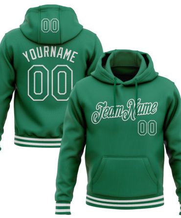Custom Kelly Green White Sports Pullover Sweatshirt Hoodie, Gift For Football, Baseball, Hockey, Basketball, Softball & Rugby Fans