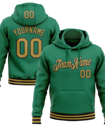 Custom Kelly Green Old Gold-Black Sports Pullover Sweatshirt Hoodie, Gift For Football, Baseball, Hockey, Basketball, Softball & Rugby Fans