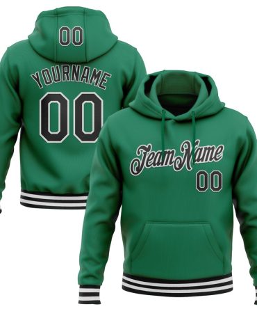 Custom Kelly Green Black-White Sports Pullover Sweatshirt Hoodie, Gift For Football, Baseball, Hockey, Basketball, Softball & Rugby Fans