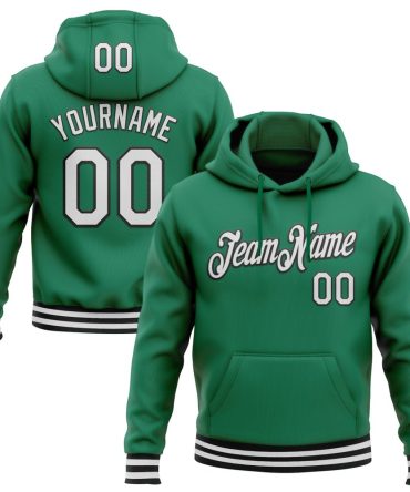 Custom Kelly Green White-Black Sports Pullover Sweatshirt Hoodie, Gift For Football, Baseball, Hockey, Basketball, Softball & Rugby Fans