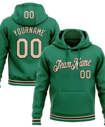 Custom Kelly Green Cream-Black Sports Pullover Sweatshirt Hoodie, Gift For Football, Baseball, Hockey, Basketball, Softball & Rugby Fans