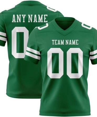 Custom Kelly Green White Authentic Football Jersey, Gift For Football Fans