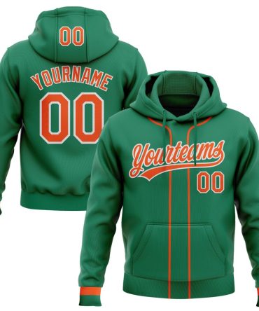 Custom Kelly Green Orange-White Baseball Pullover Sweatshirt Hoodie, Gift For Football, Baseball, Hockey, Basketball, Softball & Rugby Fans