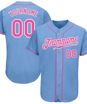 Custom Light Blue Pink-White Baseball Jersey, Gift For Baseball Fans