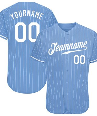Custom Light Blue White Pinstripe White Baseball Jersey, Gift For Baseball Fans